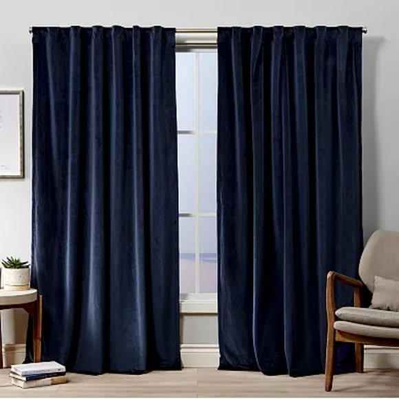 1 Navy Blue Velvet Curtain Panel